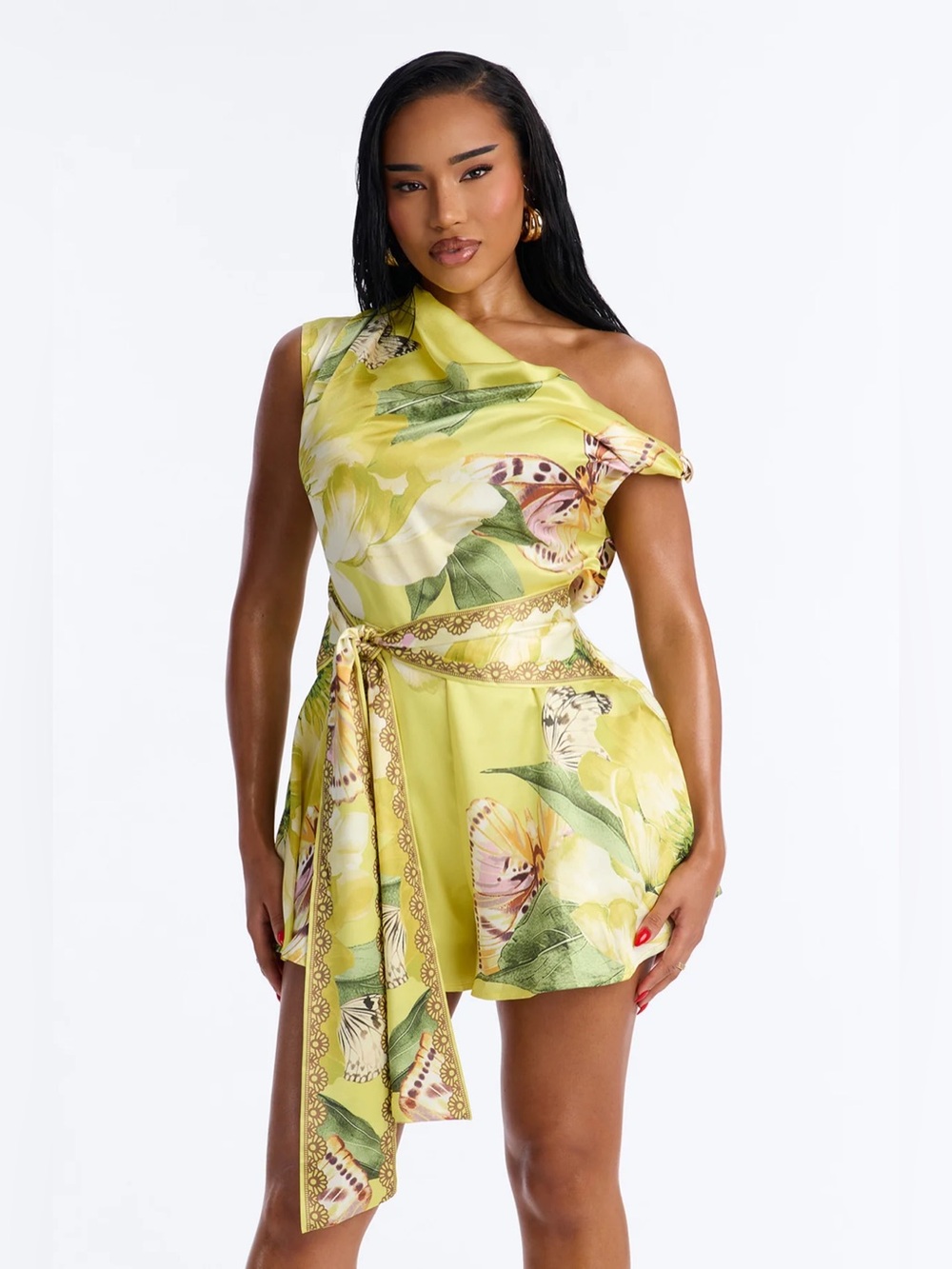 New nib off shoulder romper Yellow One-Shoulder Floral Dress size 1x